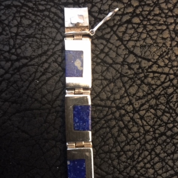 Link Bracelet sterling silver & Lapis inlay 7-1/2" - Picture 2 of 4